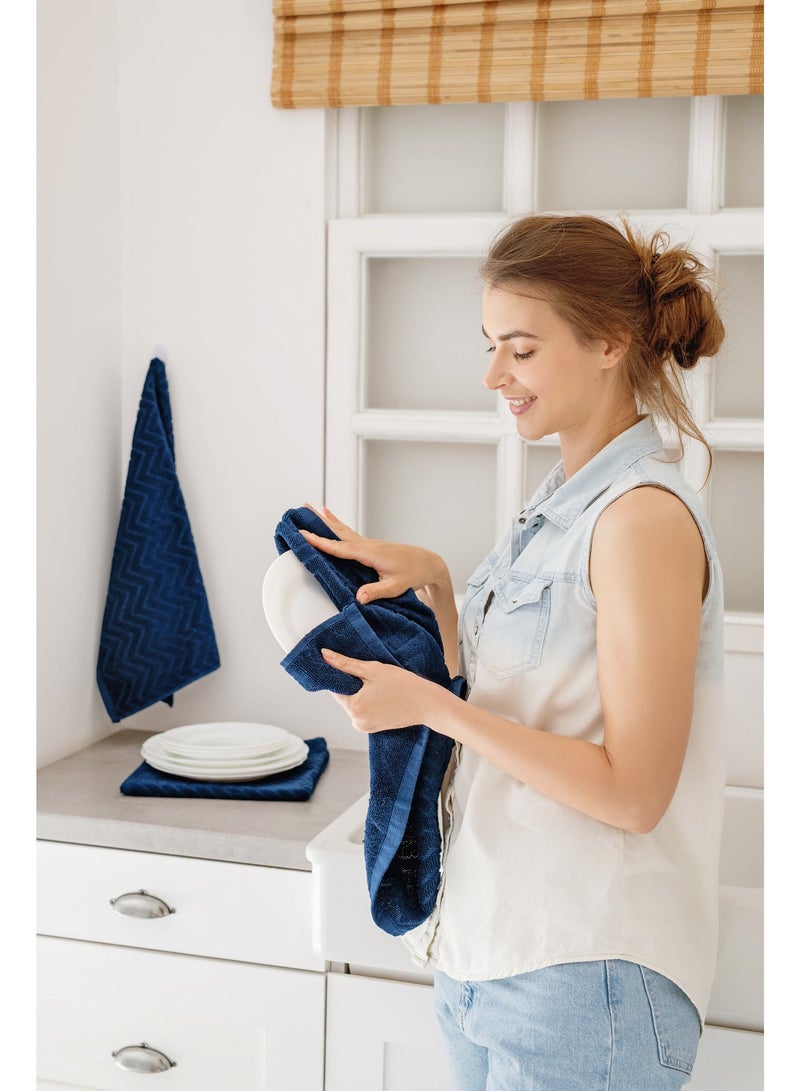 ATEN Homeware Pure Cotton Kitchen Hand Towels – Stylish Pack of 3 – 50 x 50 cm – Highly Absorbent & Super Soft Kitchen Towels for Drying Hands & Surfaces, Lint-Free & Durable, Made in Egypt (Navy blue) - Image 2